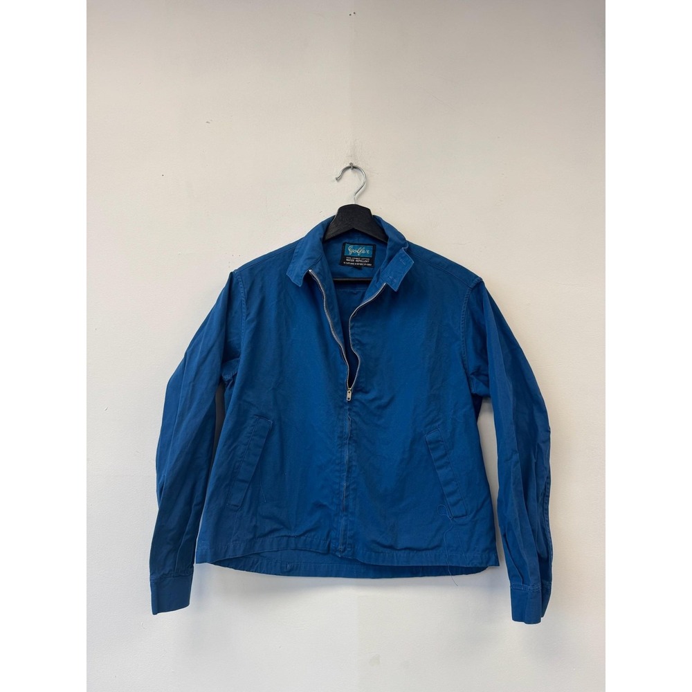 Vintage Golfer Jacket Blue Medium Cotton Zip Front Golf Harrington 70s